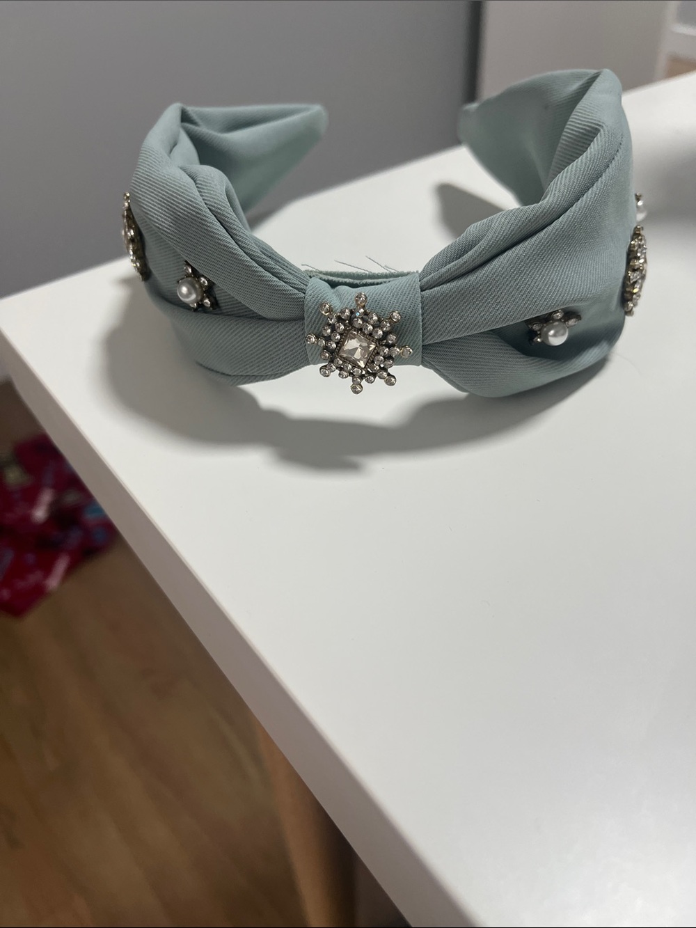 Embellished Knotted Headband - Light Sage Green